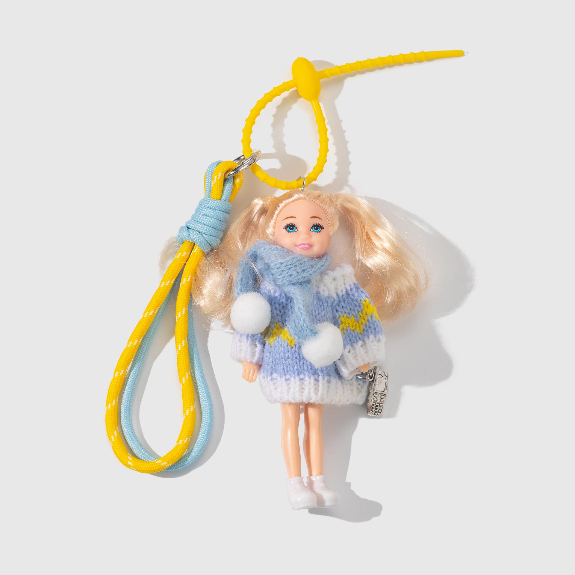 

Ins Dopamine Girl Princess Doll Pendant Keychain 1/12 BJD Doll Fashion Blue Winter Sweater Doll Backpack Decoration Pendant Gift