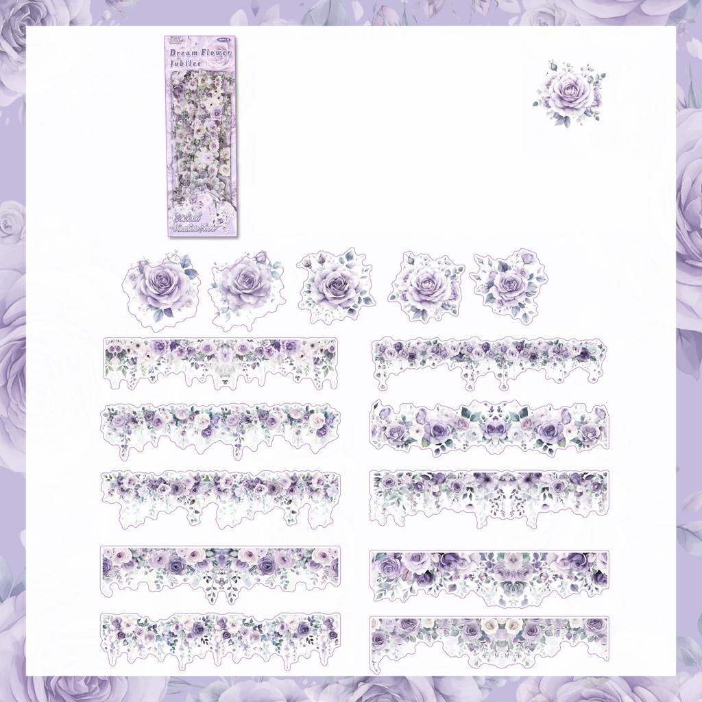 15 Pcs PET Long Floral Stickers Collage Embelishment Stickers for Card Making Scrapbook Materials Craft Daily Planner