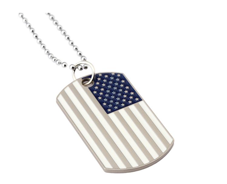 Fashion Stainless Steel Custom American Flag Dog Tag Necklace Pendant