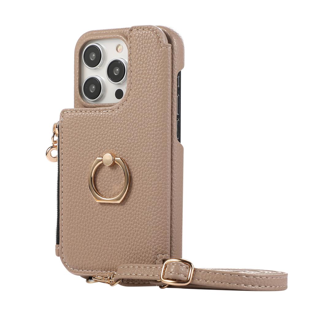 Ring Holder Crossbody Zipper Cards Solt Wallet Leather Case For iPhone 15 Pro Max 14 Plus 13 12 11 SE 2022 Makeup Mirror Cover