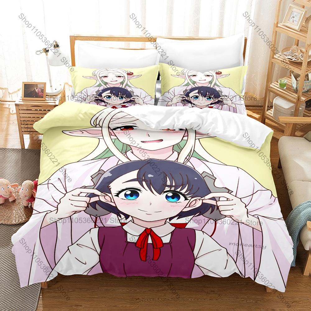 Cool Koito Koganei & Elda Bedding Set Duvet Cover + 2 Pillowcases Otaku Elf Edomae Elf Shrine Maiden Anime Bedroom Decor