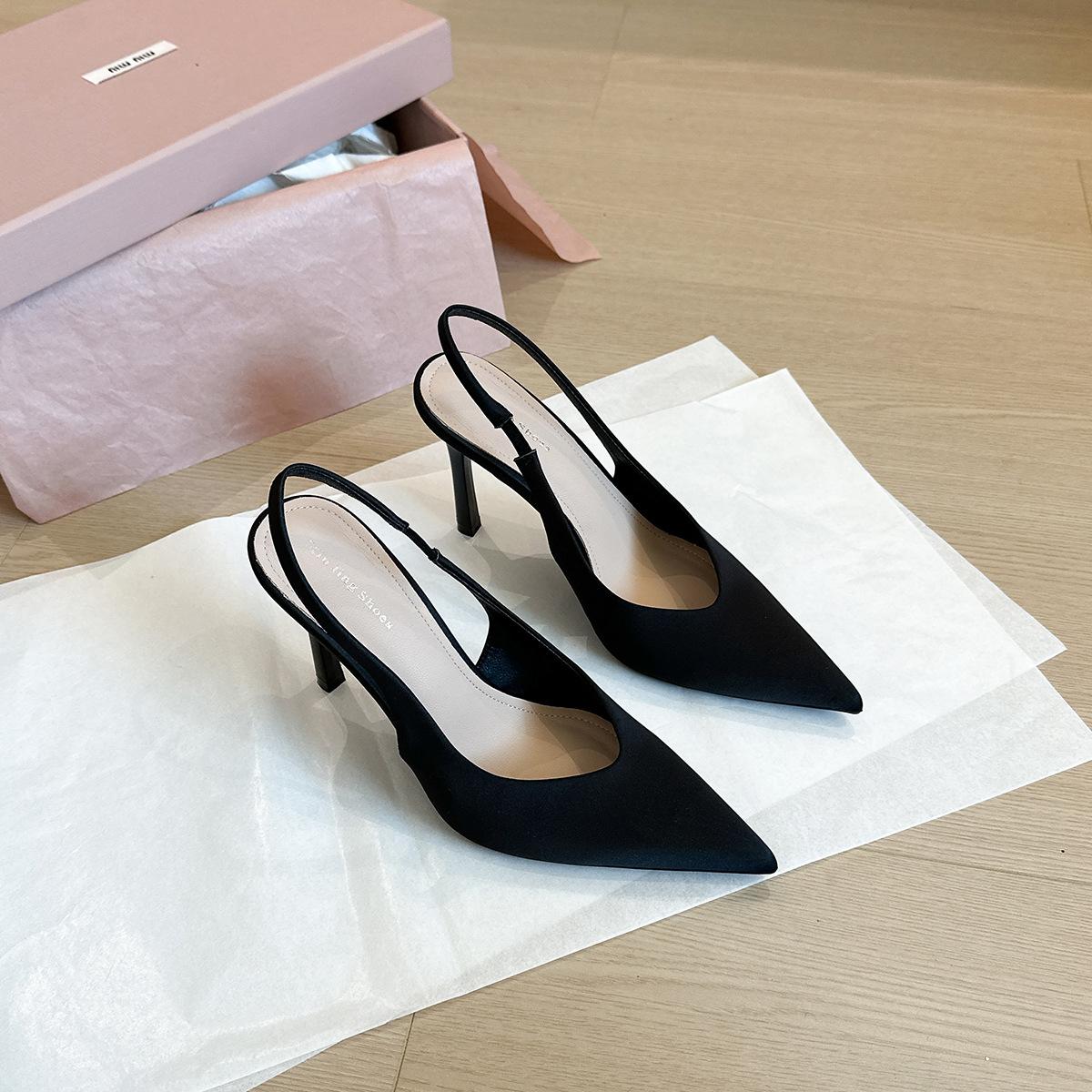 

2199-15 simple Korean version of purple high heel shoes new thin heel pointed versatile net red Baotou work women s shoes 35 чёрный