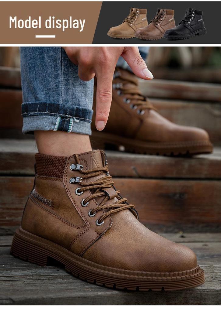 Chaussures de travail montantes pour hommes à embout en acier, Anti-écrasement, Anti-perforation, Antidérapantes, Résistantes à l'usure, Semelle en tendon de bœuf