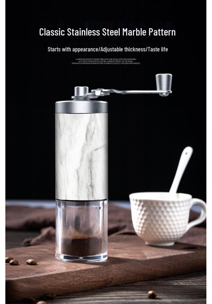 Wood Grain Stainless Steel Hand Coffee Grinder with Handle