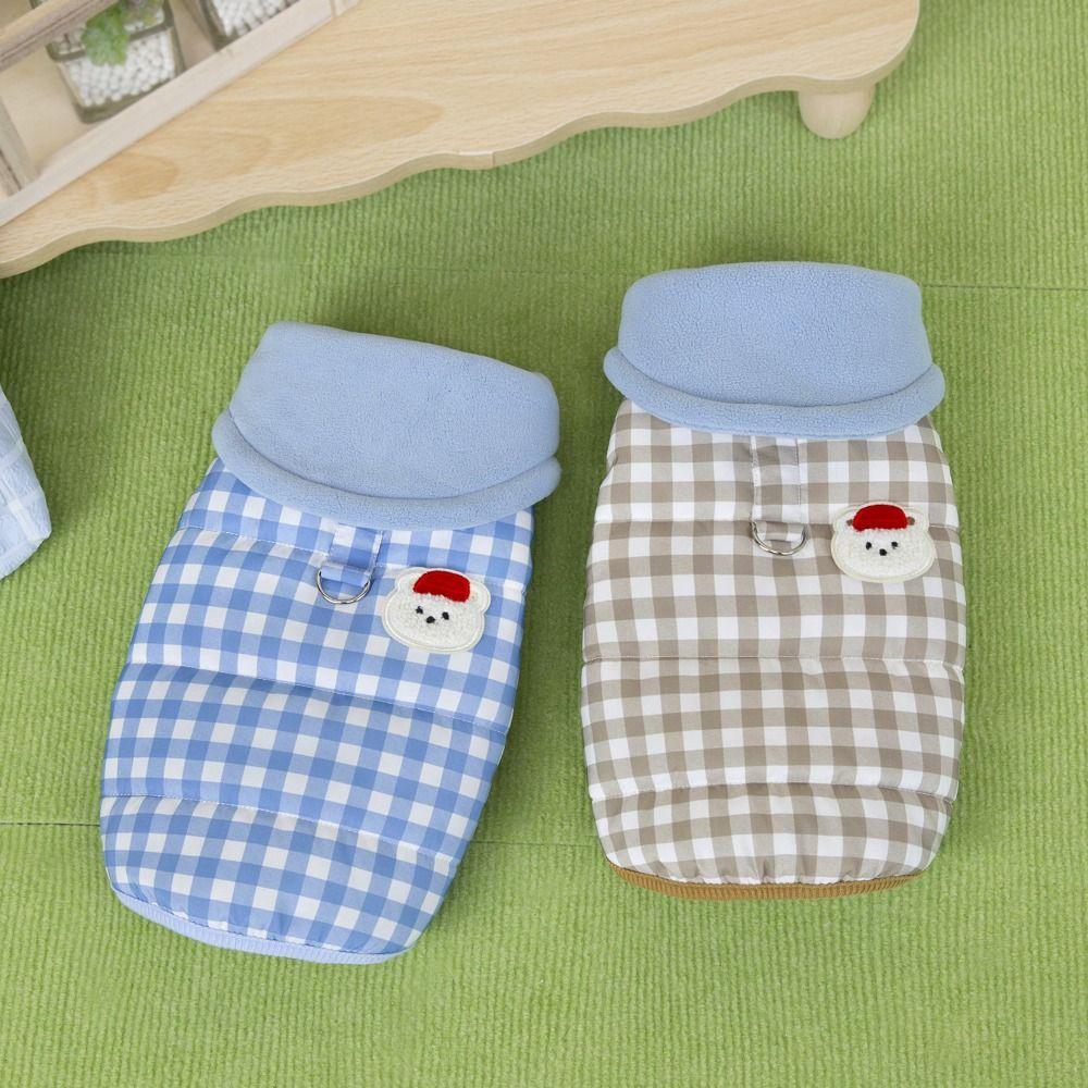 Fashion Cute Grid Pet Dog Clothes Cat Clothes with Warm Jacket Puppy Clothes Vest Winter Warm Thickened Teddy Bear Coat Winter
