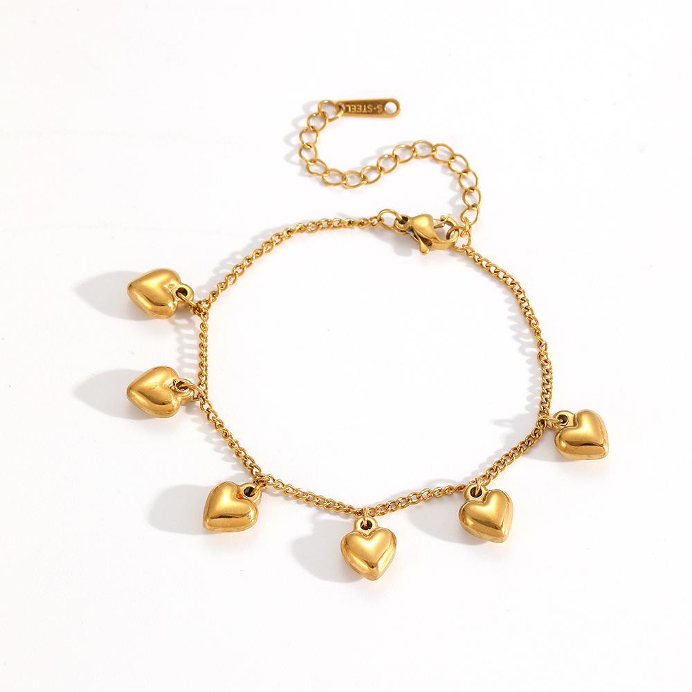 18K Gold Titanium Steel Peach Heart Bracelet - Durable, Colorfast, and Smooth Design