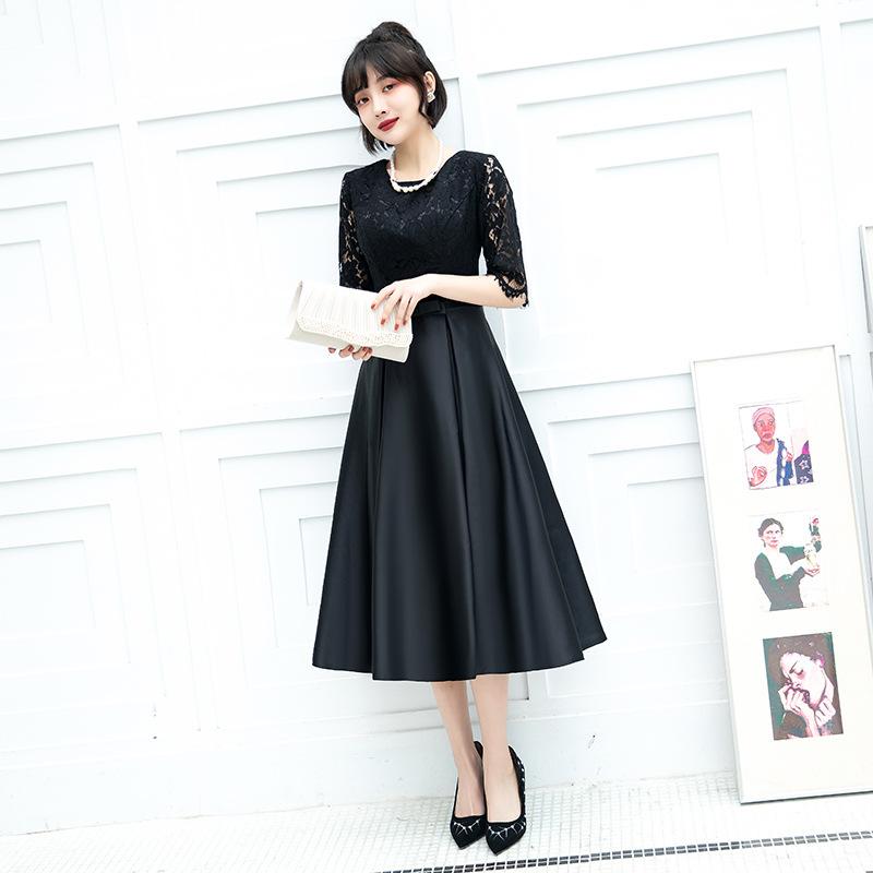 

European and American style evening dress, new black medium and long dress, thin temperament, usually can wear evening clothes XS чёрный