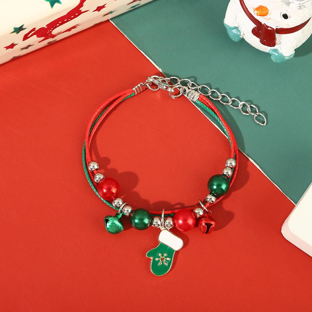 Hand-Woven Christmas Reindeer & Santa Claus Adjustable Bracelet with Snowflake & Bell Charms