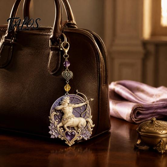 Zodiac Sign Pendant 12 Keychain with Keepsake Card, Star Pendant, Backpack Handbag Purse Charm, Inspirational Gift for Men Women