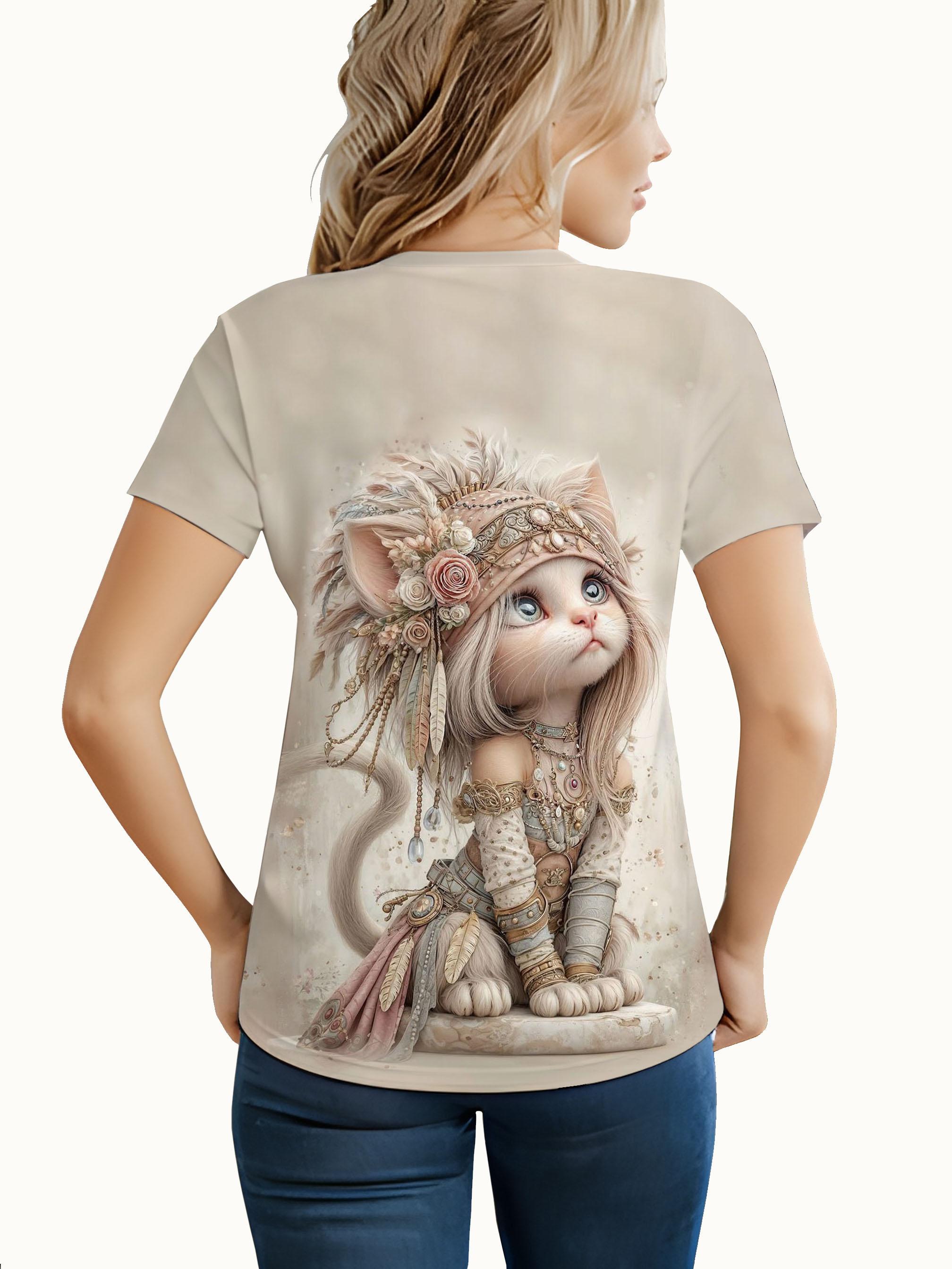 

Women s Vintage Tassel Cat Print T-Shirt - Retro Court Style Short Sleeve Blouse-Compatible Top Suitable for Daily Wear. Vacation ; Dating Machine W S дубильная кора
