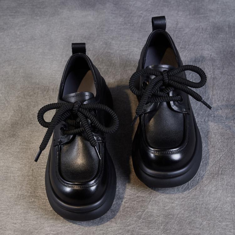 Johnature British Style Women's Platform Shoes Genuin Leather Casual Versatile Lace Up Commuting Shoes