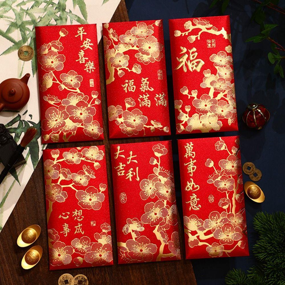 6pcs Blessing Chinese New Year Red Envelopes Traditional Money Packet Wedding Birthday