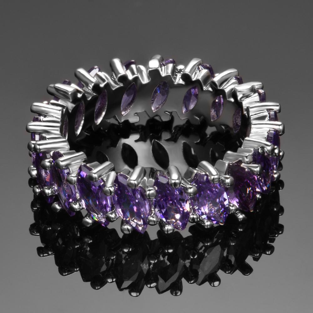 Luxury Purple Amethyst Round CopperColor Rings For Women Anniversary Engagement Fashion Ring Girl's Daily Party Gifts