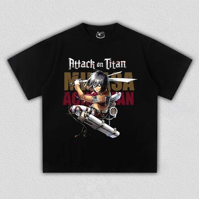 Anime Characters Mikasa Ackerman T-shirt Women Men Attack On Titan Print Oversized Men Women Clothing Streetwear High Quality