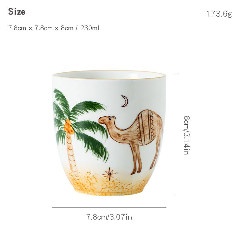 Funny Hand Painted Palm Tree Camel Ceramic Coffee Cup 230ML Novelty Mug for Cappuccino Latte Espresso