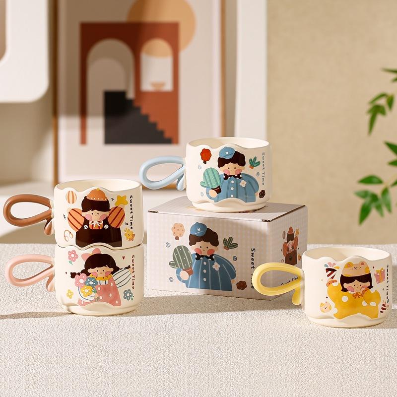 Cartoon Boys And Girls Ceramic Mugs, High-Value Stacking Cups, Souvenir Cups, Gifts For Girlfriends, Coffee Cups