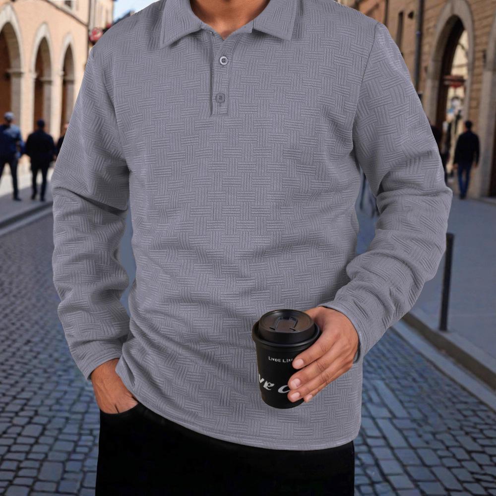2025 New Men's Fashion Casual Long-sleeved T-shirt with Loose Threaded Collar Men's Casual Sports Polo Shirt