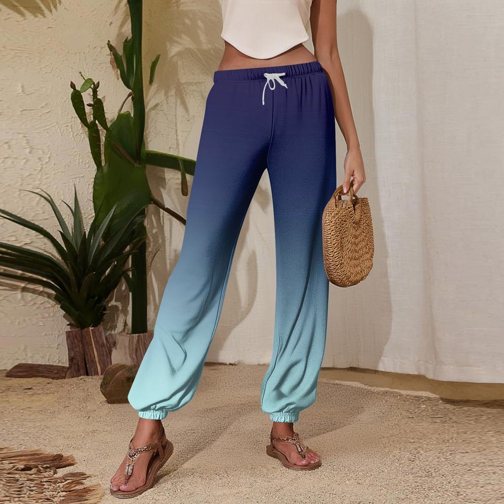 Women's Casual Gradient Print Jogger Pants with Drawstring Elastic Waistband and Cuffed Ankles