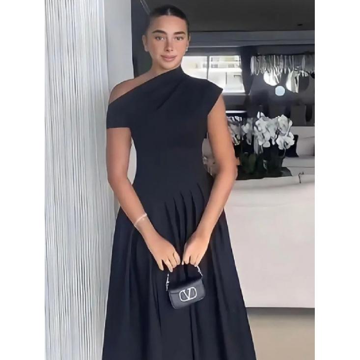 Women Elegant Green Pleated Dress Fashion O Neck Short Sleeve Patchwork Long Dresses 2025 New Casual Office Lady Streetwear