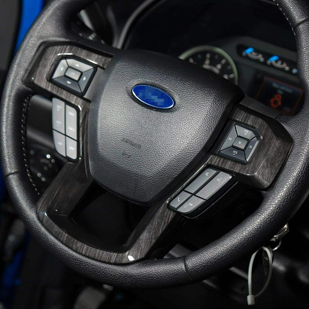 Steering Wheel Panel & Dashboard Cover Trim For Ford F150 2015+ Black Wood Grain