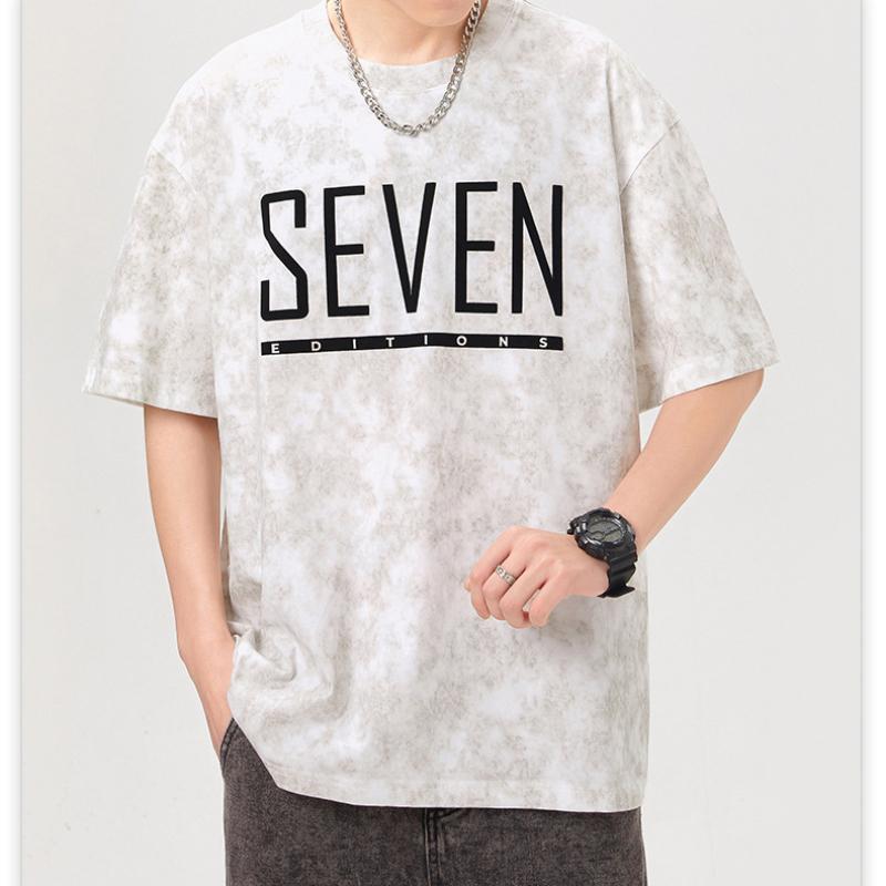 New American High-density Knitted Loose-print Men's T-shirt Short-sleeved