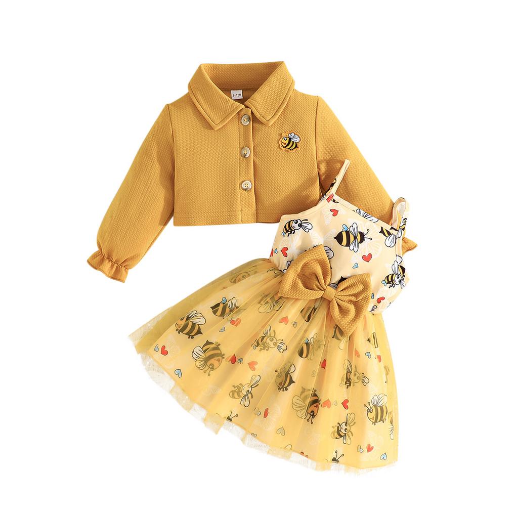Girls' Autumn and Winter Little  Style Jacket and Strap Dress Two-Piece Set 