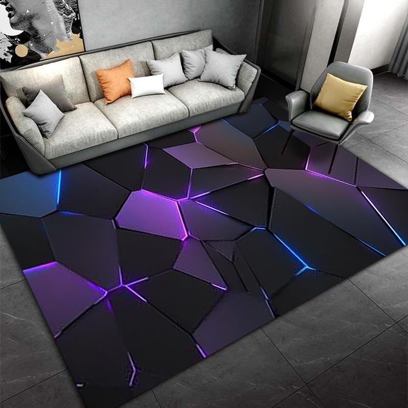 Futuristic Geometric Carpet with Neon Glow, Modern Home Decor Suitable for use as an anti-slip for living room bedroom sofas