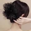Korean Mesh Feather Clip Hairpin Large Hair Clip Black Fluffy Fur Hair Claw Shark Clip Ponytail Clips Hair Accessories