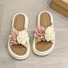 Fairy mesh yarn flower thick bottom one-word drag girl 2025 summer new small light comfortable non-slip cool slippers