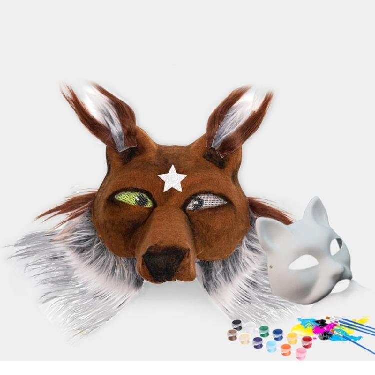 6Pcs Unpainted Cats Mask Set Includes Furry Trim Eye Mesh Sticker Felted Cloth for Painting Unpainted Masquerades Mask