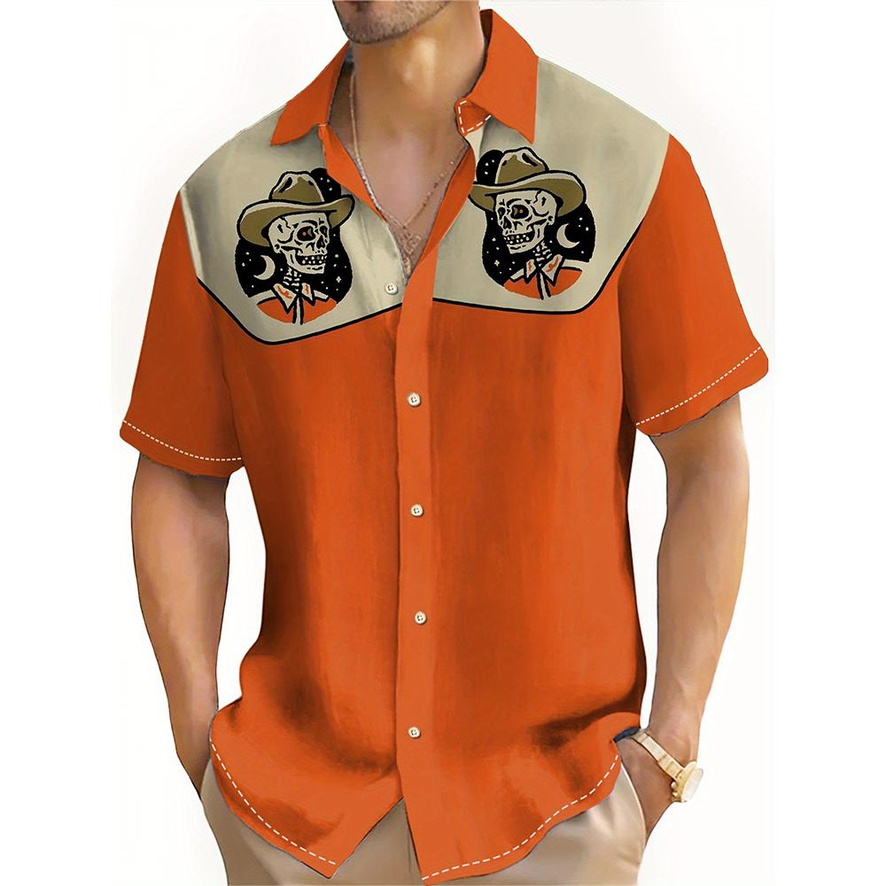 

Мужская рубашка с принтом черепа в стиле вестерн-ковбой, летняя мужская повседневная рубашка с коротким рукавом, модная мужская футболка большого размера 5XL