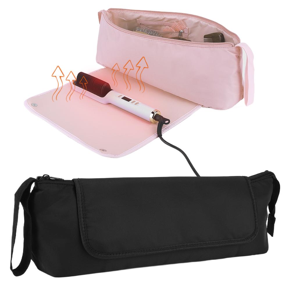 2 In 1 Curling Iron Travel Case with Heat Resistant Mat Portable Hair Dryer Travel Organizer Waterproof for Haircare Accessories