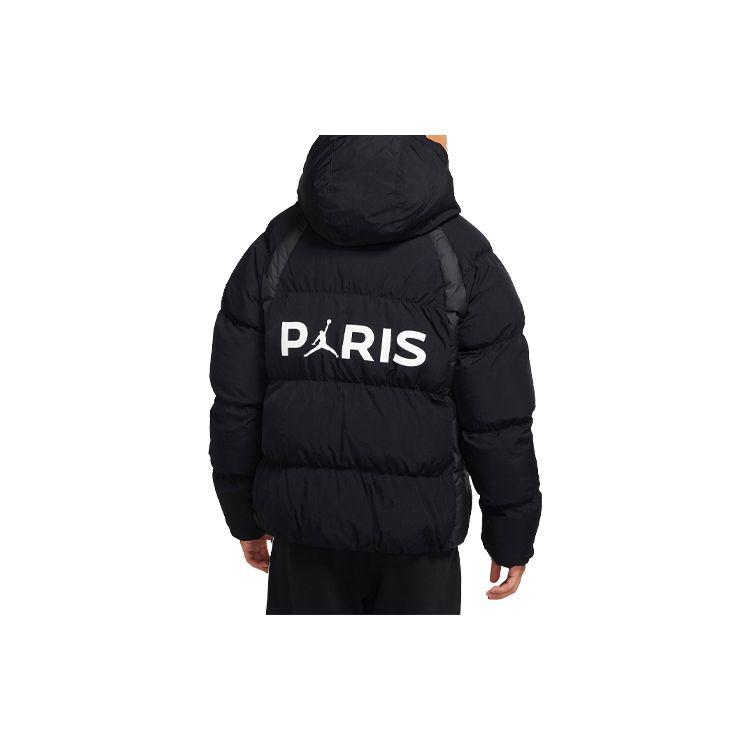 Jordan Paris Saint-Germain Logo Print Badge Hooded Cotton Jacket Men Outerwear Black DB6495-010