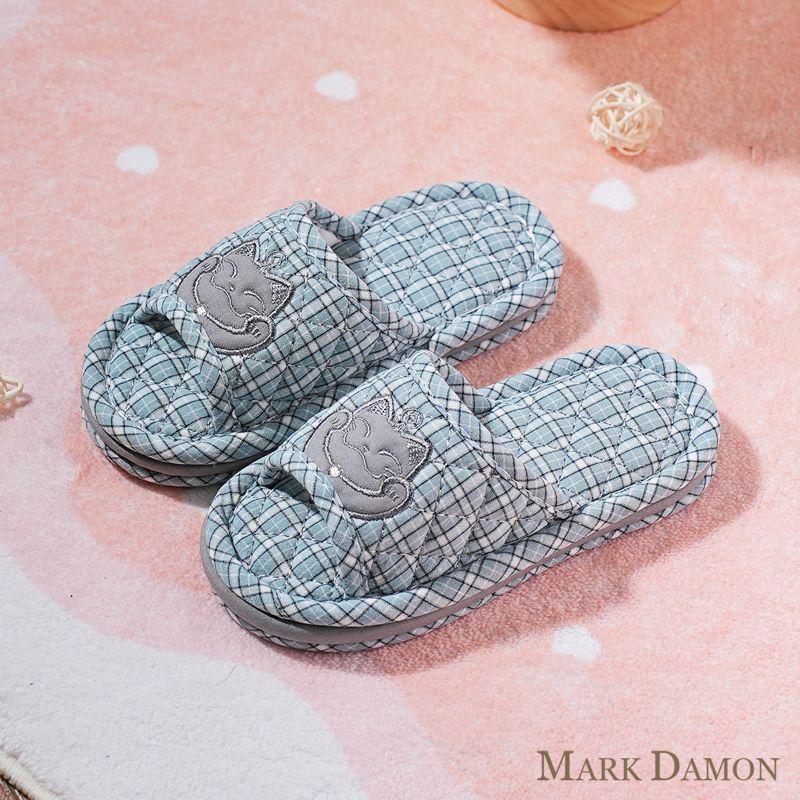 

Pure Cotton Fabric Soft Bottom Cloth Bottom Cartoon Lucky Cat 3-6-9 Toddler Children Teens Non-Slip Silent Home Indoor Slippers Light blue Kids medium size M inner length 20cm