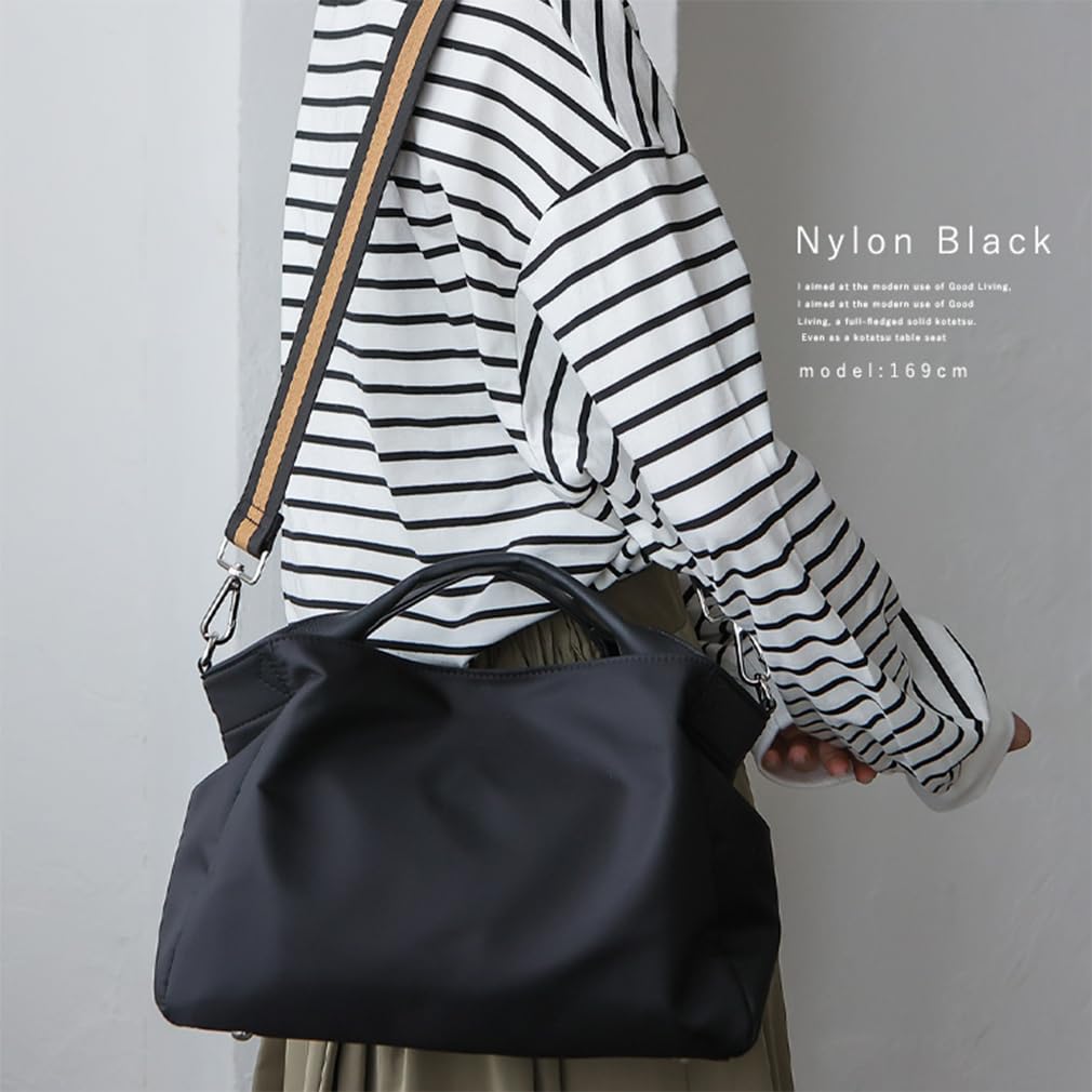 VITAFELICE Echtleder und Canvas 2-Wege-Tragetasche für Damen (inb-10001z) (Schwarzes Nylon)