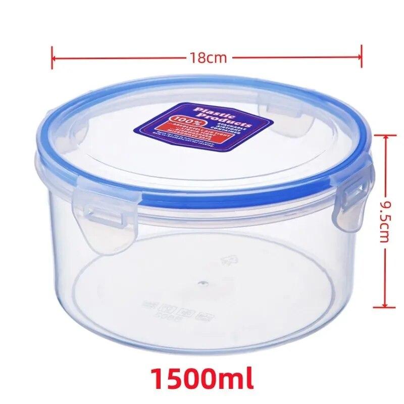 

1 шт., 1500 мл, круглый, прямоугольный, пищевой пластик, холодильник, четкий, четырехсторонний, герметичный, с пряжкой, ланч-бокс, контейнер для хранения продуктов