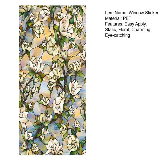 Yousheng Window Privacy Film Stained Glass Floral Static Window Cling Decorative UV Blocking Heat Control Glass Sticker for Glass Doors