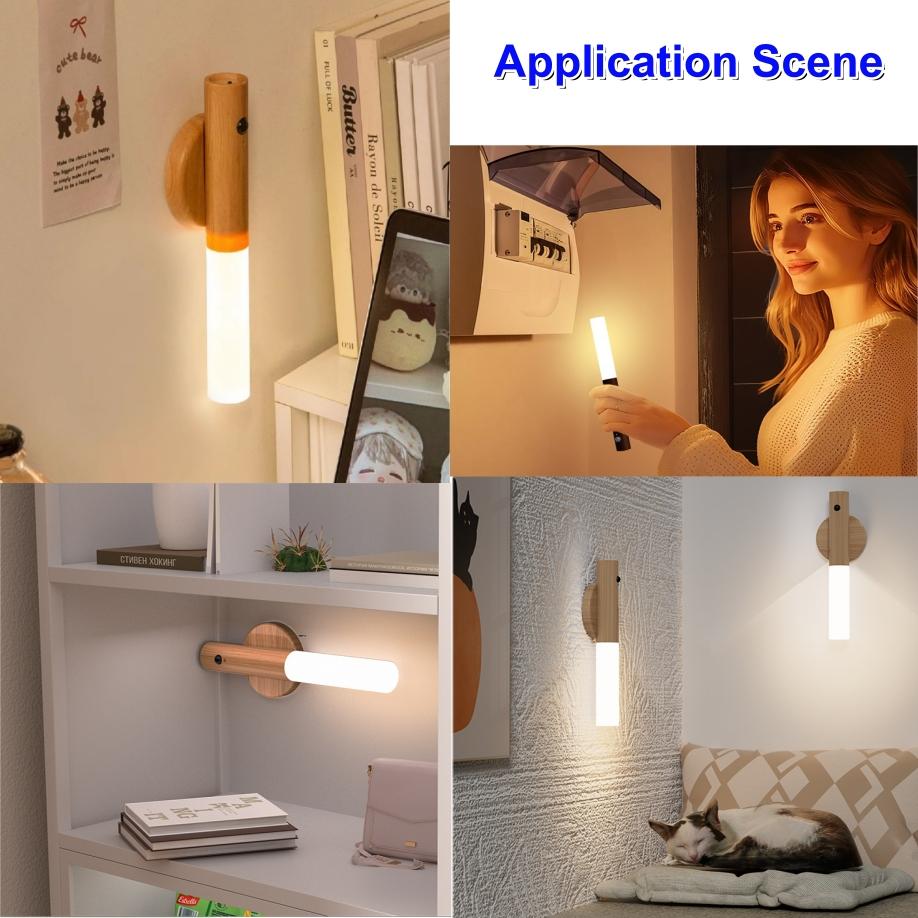 LED USB Night Light Magnetic Wall Lamp Kitchen Cabinet Closet Motion Sensor Light Home Staircase Room Bedside Table Move Lamp