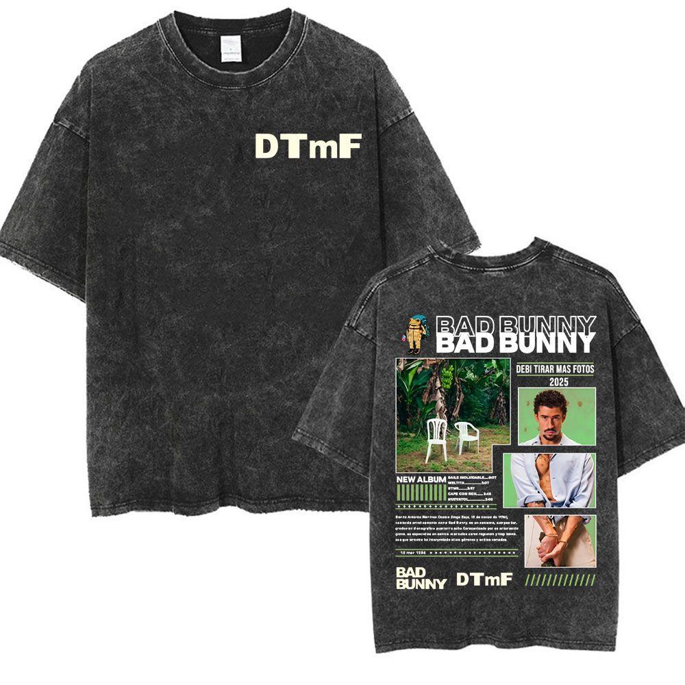 Wholesale Rap Bad Bunny DTMF World Tour Oversized Tshirt for Men Luxurious Fashionable Retro Washed Hiphop Pure Cotton Tshirt