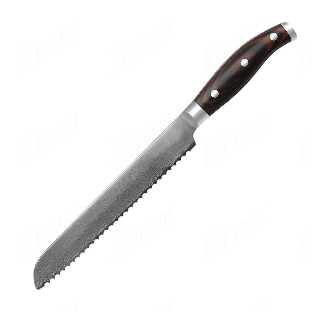 Damaskus stål brødkniv Toast skjærekniver takket bladkniv Kjøkken biffkniv