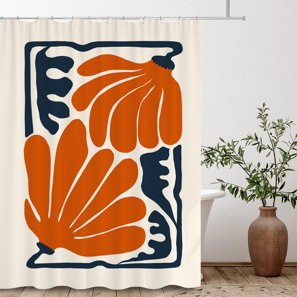 Artistic Abstract Plants and Flowers Print Shower Curtain Polyester Fabric Bath Curtain With Hooks Curtains For Bathroom Decor