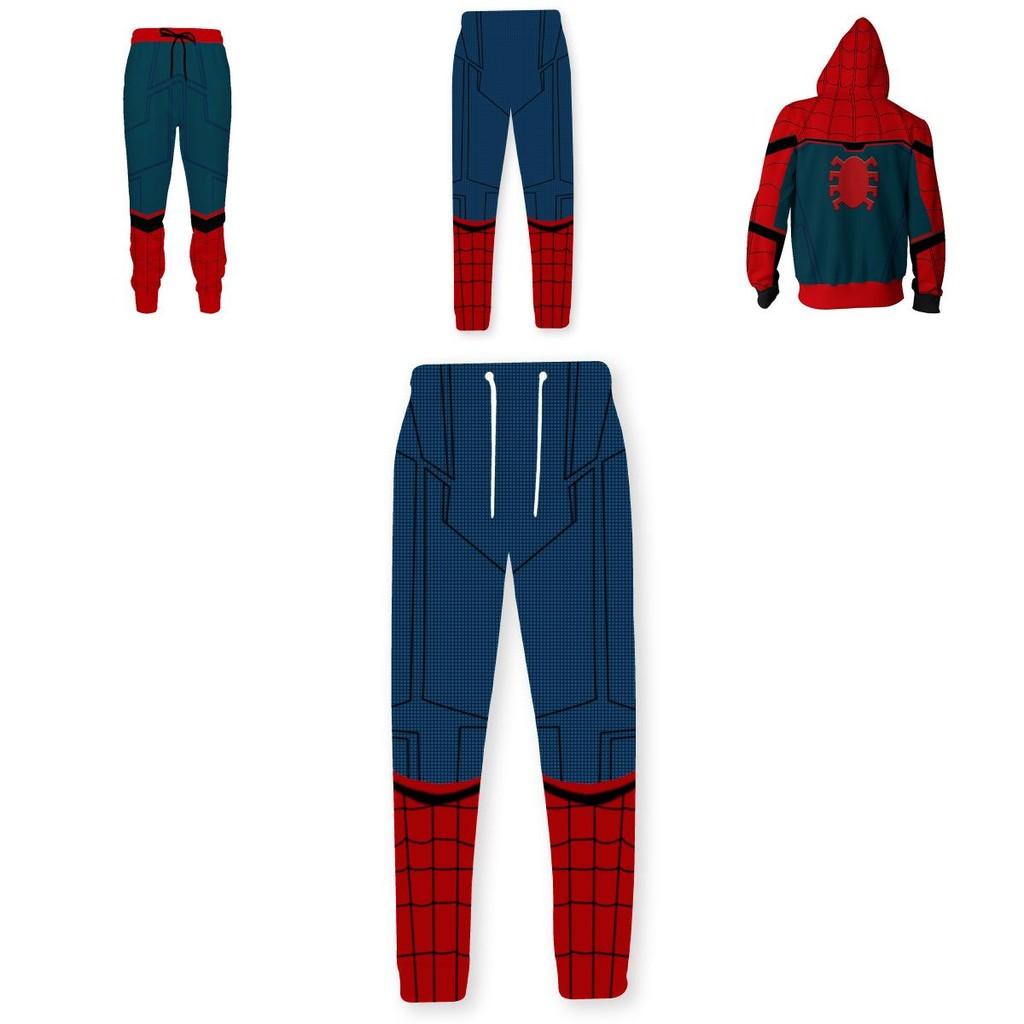 Felpa con zip T-shirt Pantaloni Set Spiderman Hip Hop Marvel Costume Cosplay