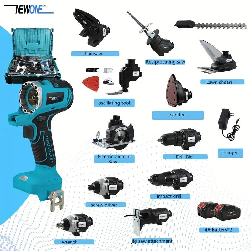 18V 12 in 1 brushless multifunctional tool set,include: drill, impact drill, circular saw, recip saw screwdriver, hedge trimmer