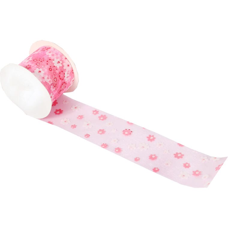 Decorative Pink Ribbon with Flowers 5 Cm - Perfect for Easter and Spring