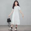 Summer Princess White Black Dress Boat Neckline Short Sleeve Backless Kids Children Teens 5-12 Years