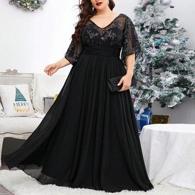 Plus Size European American Sequined Mesh Evening Dress for Bridesmaid
