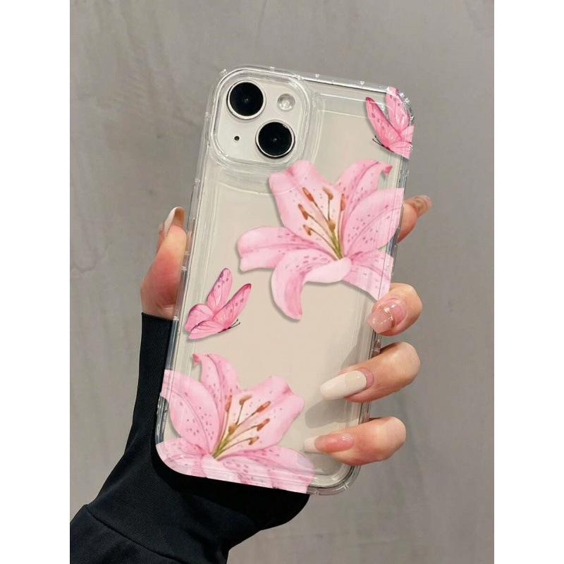 Butterfly Lily is suitable for Apple 16promax mobile phone case 15plus transparent 14 airbag 13 foreign trade 1211
