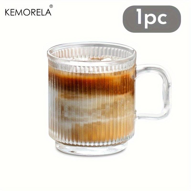 

KEMORELA 1/2 шт. Вертикальная текстура Стеклянная кофейная чашка 350 мл Стакан для воды с ручкой Подходит для холодного кофе, стакан для сока Подарки на День святого Валентина 301-400ml