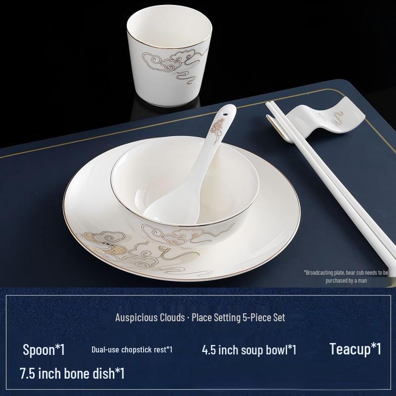 Abay Gold Rim Lucky Cloud Bone China Tableware Set