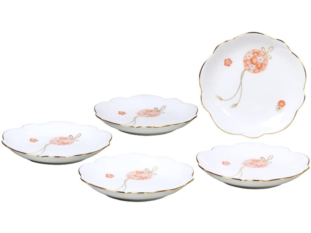 Okura Pottery "Hanamari" 13cm Plum-Shaped Small Plates, Set of 5, Made In Japan, 114HV/3221
